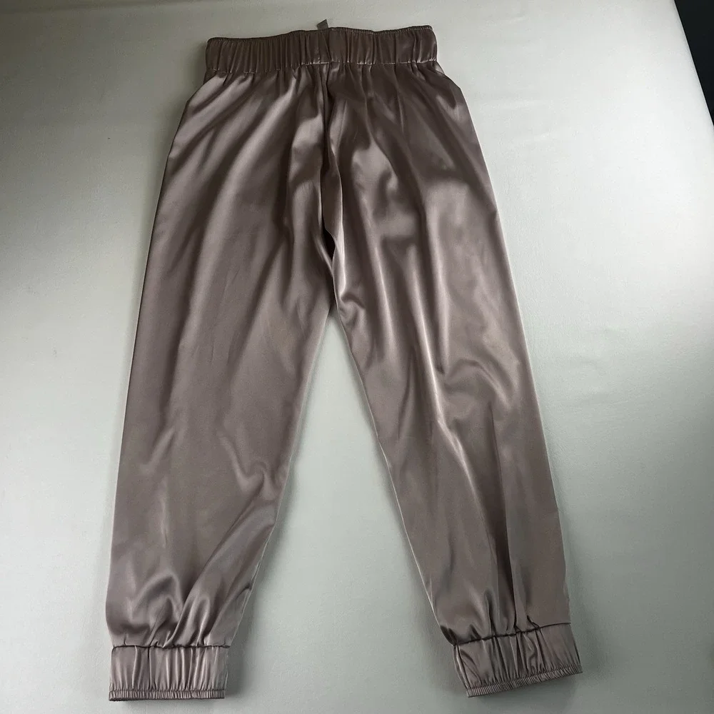 Women's Pink Satin Jogger Pants - Silky Lounge Trousers - Size S Boho Hippie - Picture 2 of 6